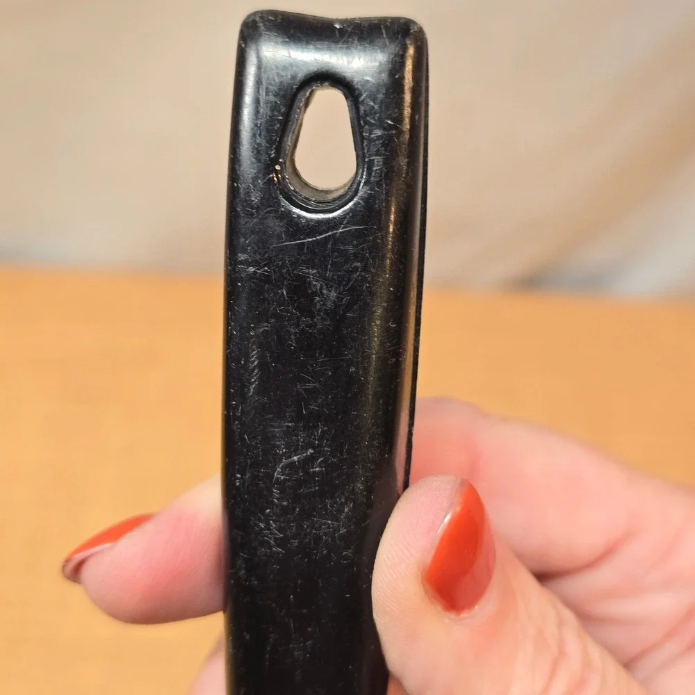 Vintage EKCO USA Chrome Plated Slotted Spoon‎ Black Plastic Handle